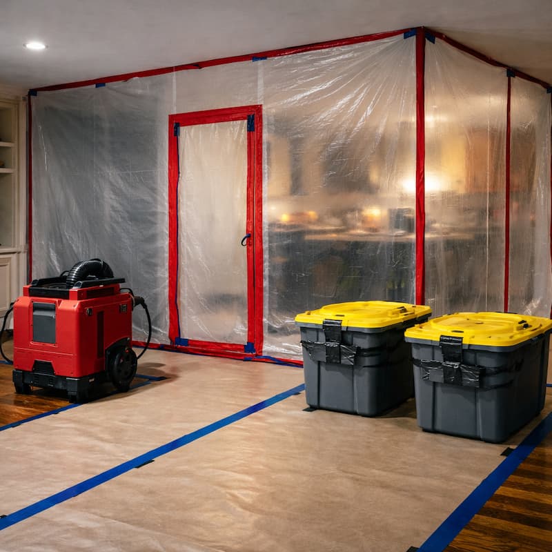 Category 3 black water containment zone with sealed barriers and protected work area