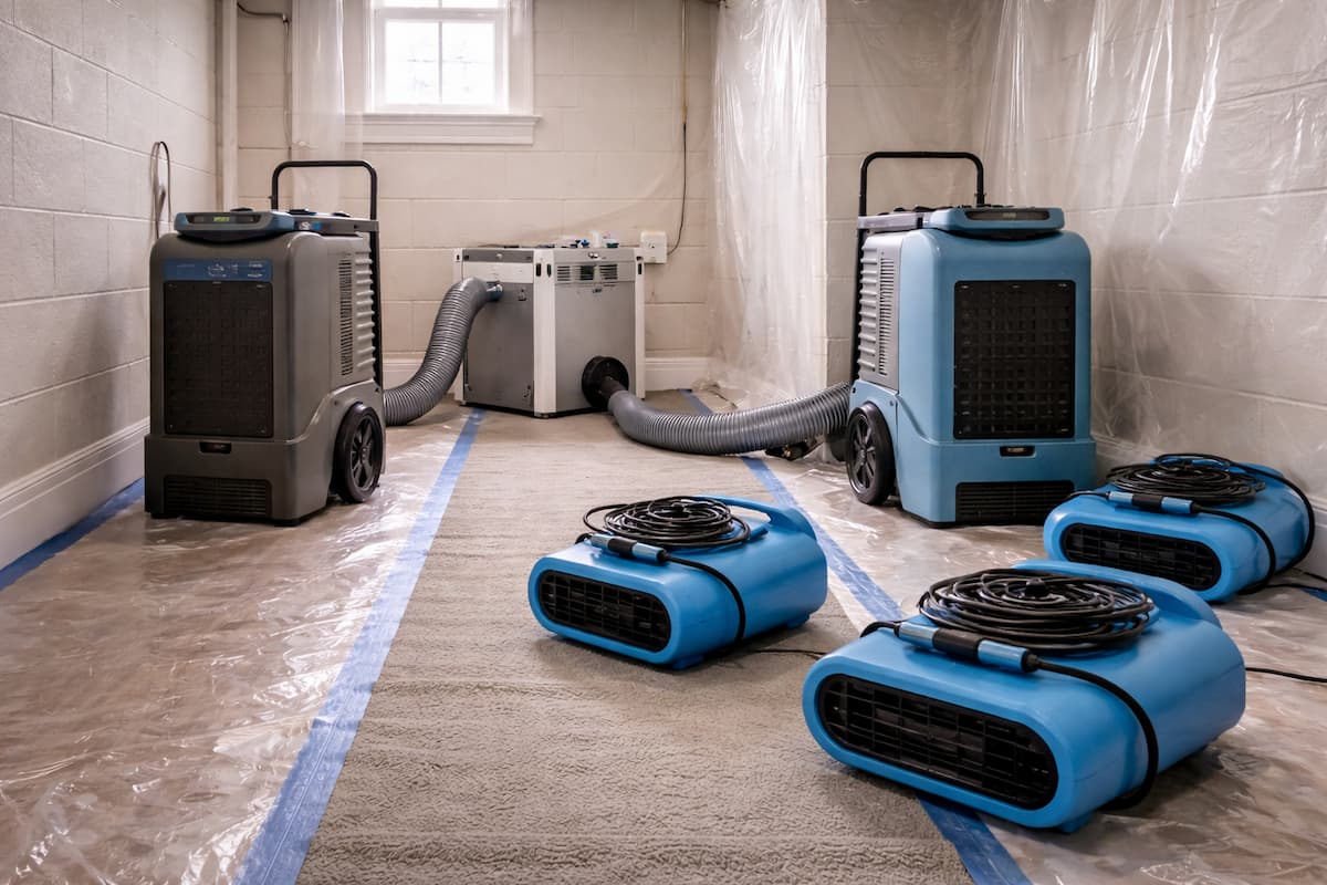 Clean staging of PPE and disinfecting supplies—everything ready for safe Category 3 remediation and odor-control work.