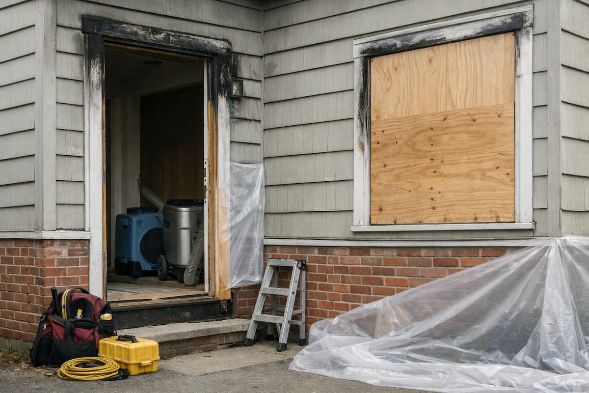 Emergency board-up and site stabilization after fire damage in Boston