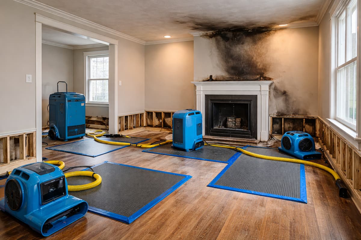 Structural drying and water mitigation after firefighting in a Boston home