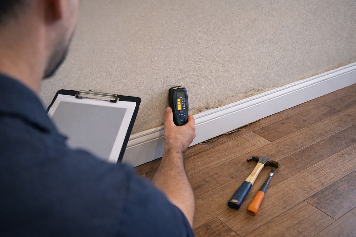 Water damage inspection and estimate process inside a residential property