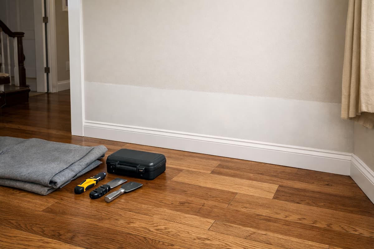 Targeted interior repairs after water damage including drywall, baseboards and flooring