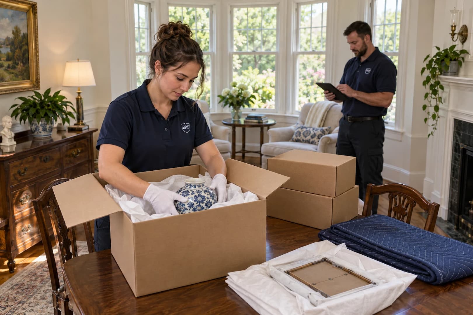Organized handling of dry household belongings in protective packing
