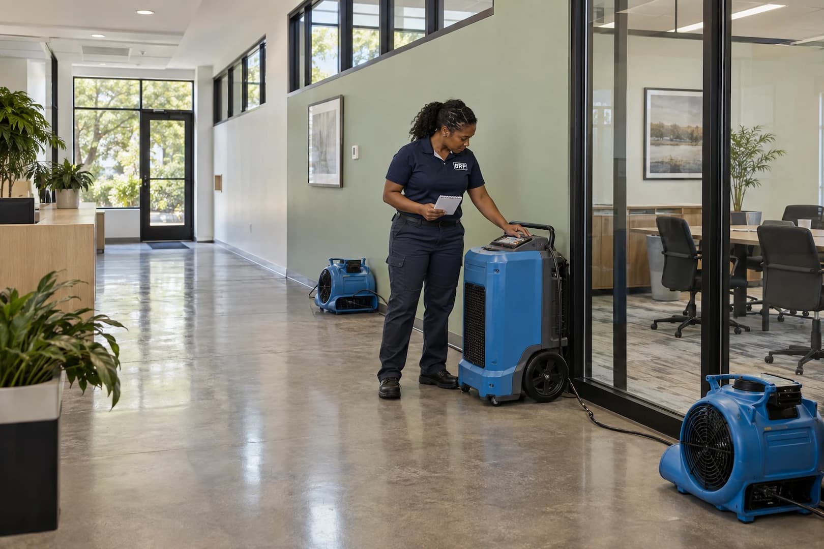 Drying equipment in a cleared commercial room