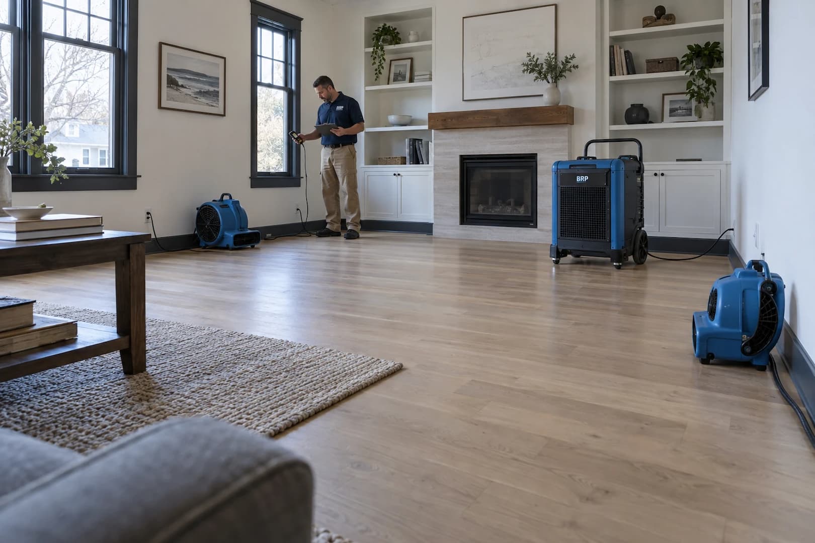 Drying equipment operating in a cleared residential room