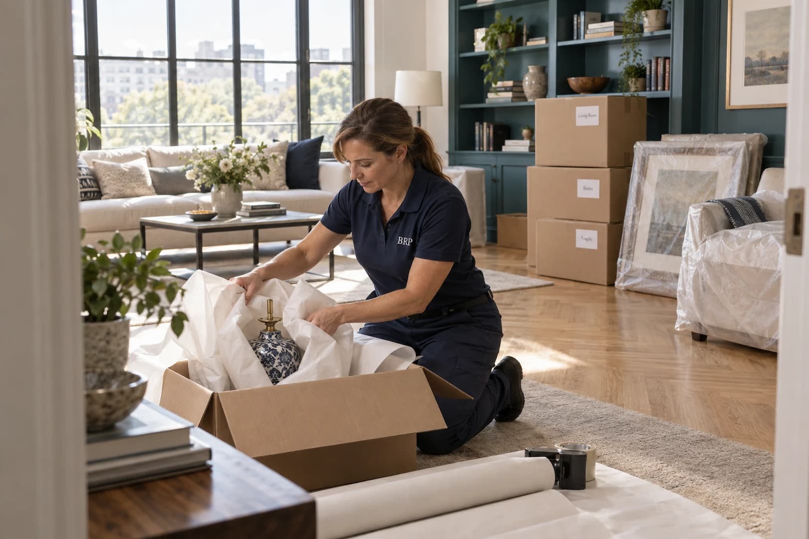 Protected belongings and labeled packing materials in a clean room