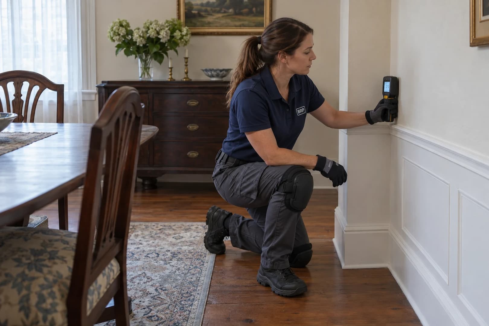 Moisture inspection along a finished wall