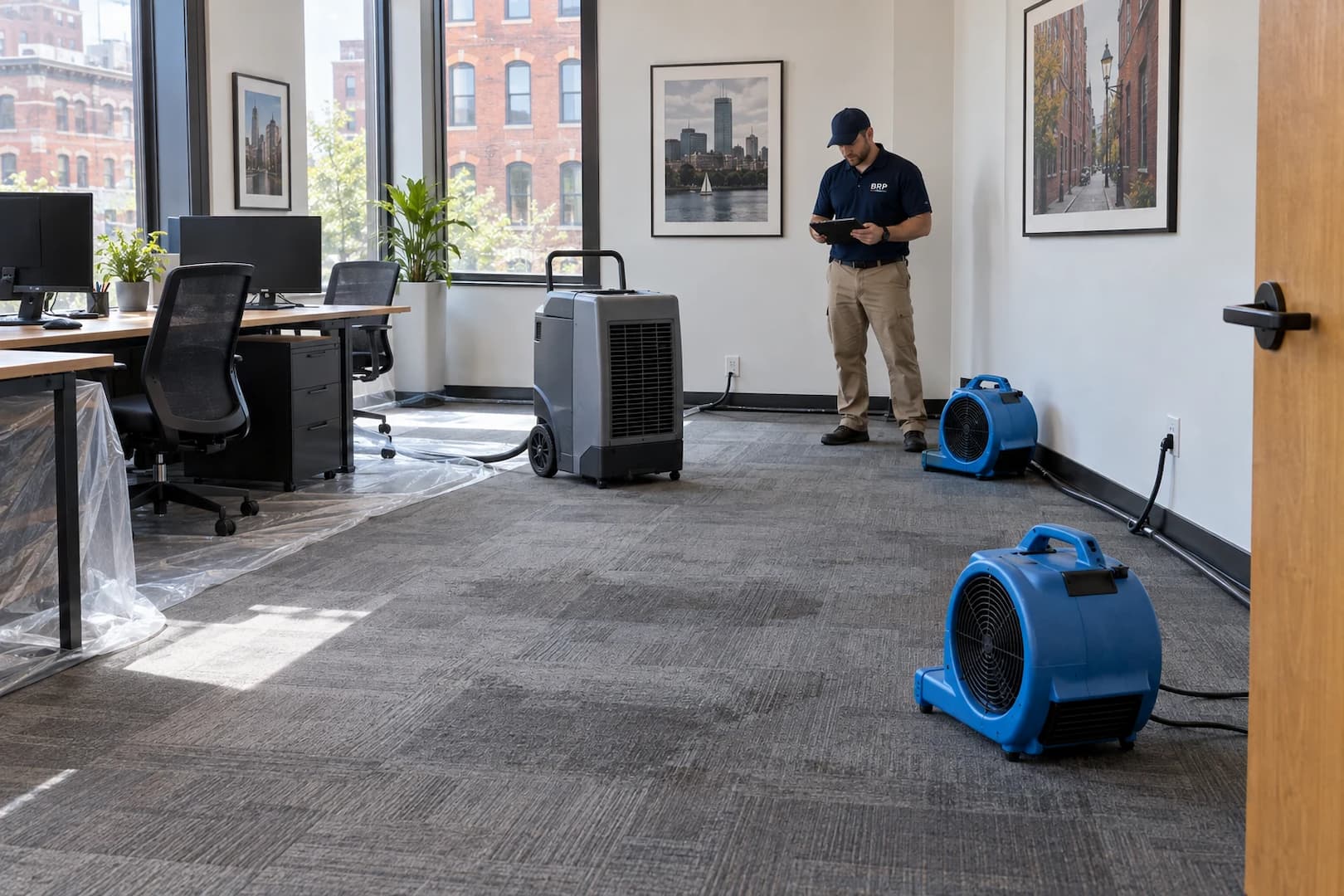 Drying equipment arranged in an unoccupied office room