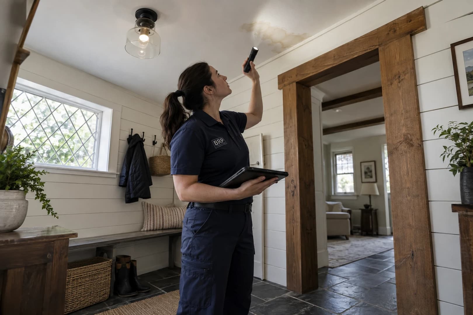 Assessment of water staining on an interior ceiling