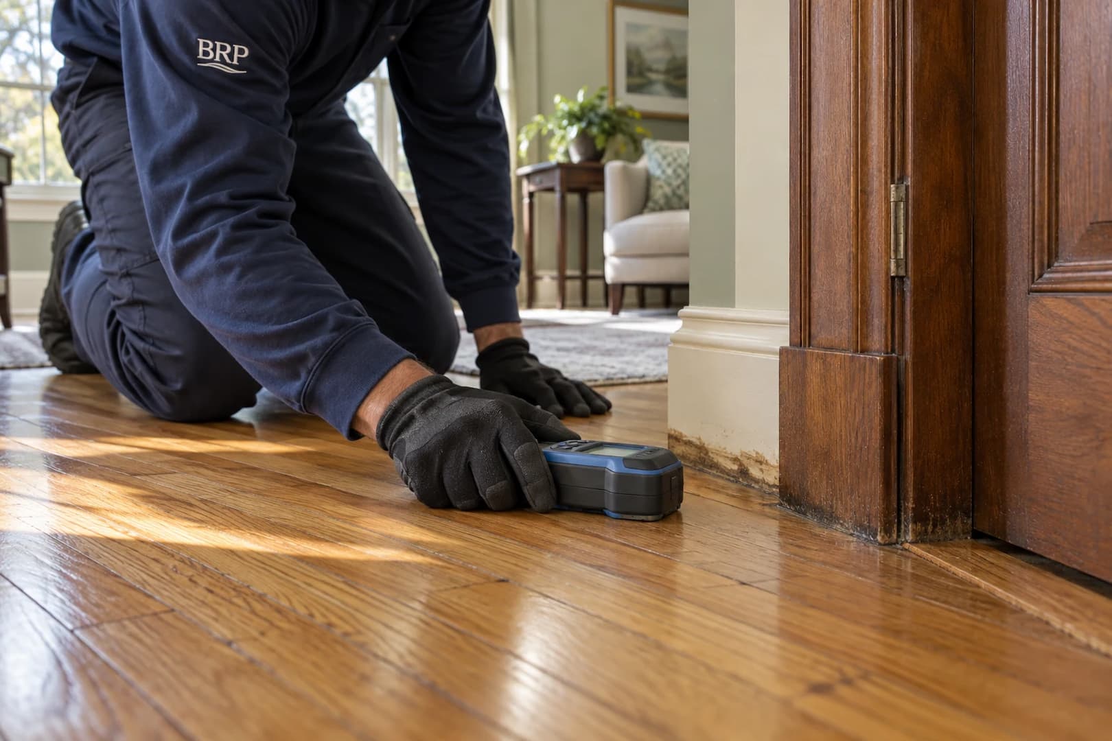 Moisture measurement on an interior wood floor