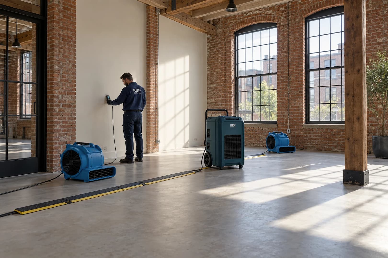 Commercial room prepared for structural drying