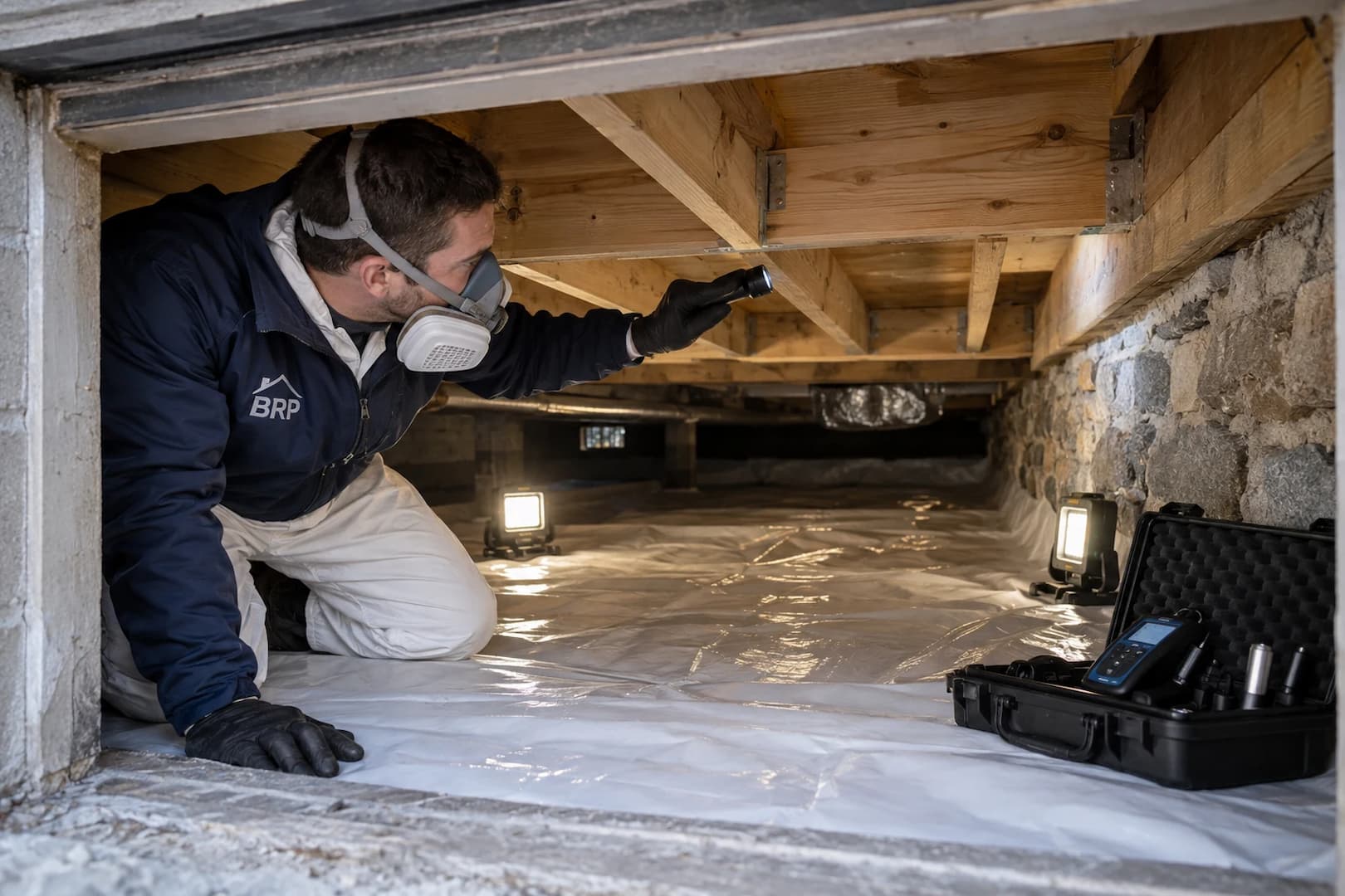 Inspection equipment in a dry accessible crawlspace