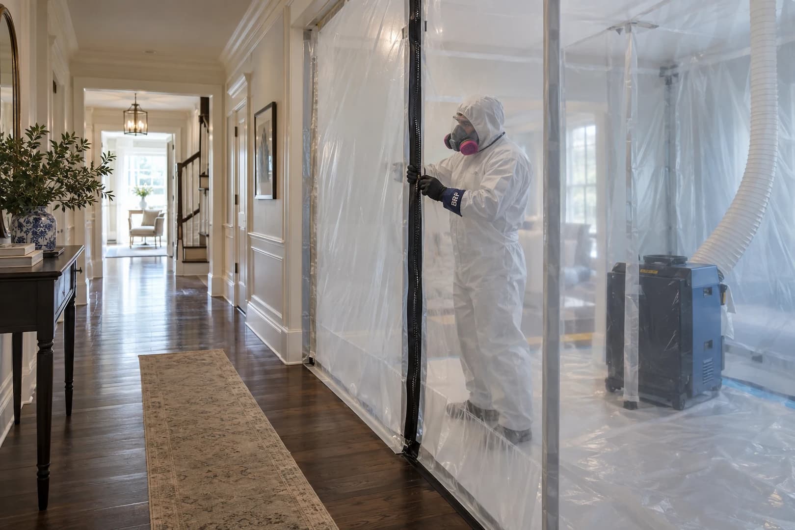 A contained restoration area separated from the rest of a home