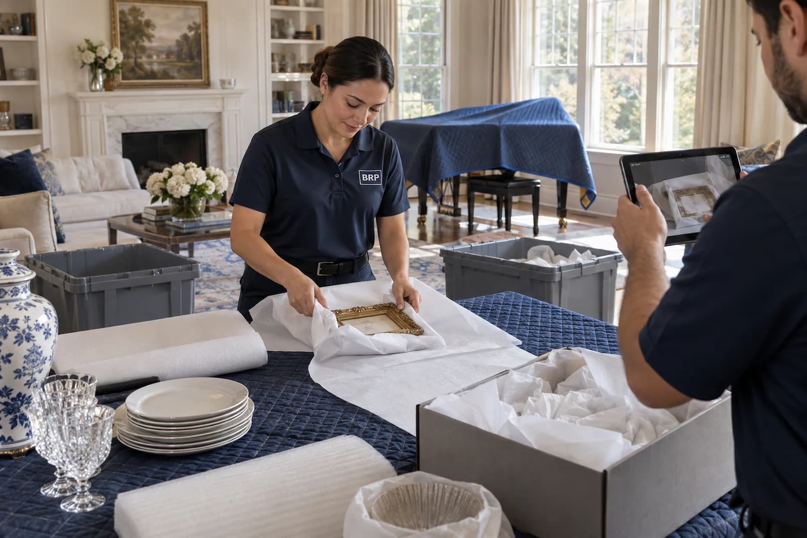 Household contents carefully organized in protective packing