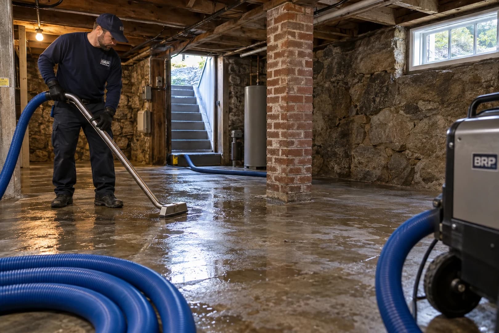 Water extraction equipment in a basement work area